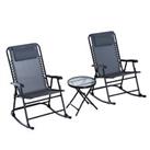 Outsunny 3 Pcs Outdoor Conversation Set w/ Rocking Chairs and Side Table Grey