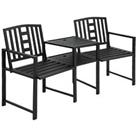 Outsunny Tete-a-tete Chair 2-Seater Steel Bench w/ Coffee Table Backyard Porch