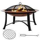 Outsunny Firepit Outdoor Patio Heater w/Spark Screen Cover, Log Grate, Poker