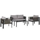 Outsunny 4 Piece Garden Sofa Set w/ Tempered Glass Coffee Table Padded Cushions