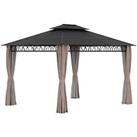 Outsunny 3.6 x 3 (m) Double Roof Hard Top Gazebo with Nettings & Curtains