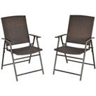Outsunny 2pcs Rattan Chair Foldable Garden Furniture w/ Armrest Steel Frame