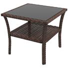 Outsunny PE Rattan Coffee Table, Two-tier Side Table with Glass Top, Brown