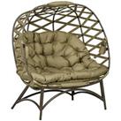 Outsunny 2 Seater Egg Chair Outdoor with Cushion, Cup Pockets - Khaki