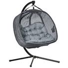 Outsunny Double Hanging Egg Chair 2 Seaters Swing Hammock w/ Cushion, Grey