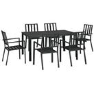Outsunny 7 PCs Garden Dining Set w/ Stackable Chairs and Metal Top Table, Black
