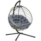 Outsunny PE Rattan Hanging Swing Chair w/ Stand & Cup Holder, Grey