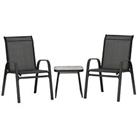 Outsunny 3PCs Bistro Set with Breathable Mesh Fabric Stackable Chairs Black