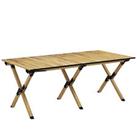 Outsunny Folding Camping Table Aluminium Picnic Table with Roll-Up Top Natural