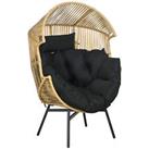 Outsunny Rattan Leisure Chair w/ Cushion, Garden Egg Chair with Headrest, Sand