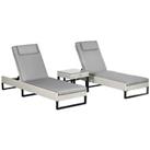 Outsunny Rattan Sun Lounger Set w/ Cushions, 5-Level Chaise Lounge Chairs, Grey