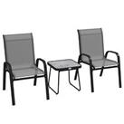 Outsunny 3PCs Bistro Set with Breathable Mesh Fabric Stackable Chairs Light Grey