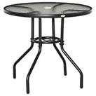 Outsunny Outdoor Round Dining Table Tempered Glass Top w/ Parasol Hole 80cm Used