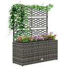 Outsunny Garden PE Rattan Planter Box w/ Trellis Flower Raised Bed Refurbished