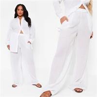 I Saw It First Womens Textured Linen Wide Leg Beach Trouser - 6 Regular