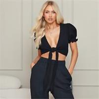 I Saw It First Womens Textured Tie Front Crop Top Co Ord Puff Sleeve - 6 Regular