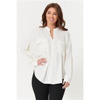 Be You Womens Sleeve Pocket Longline Cream Shirt Patterned - Long - 8 Regular