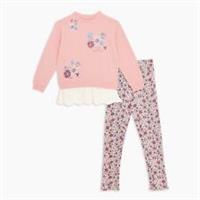 Be You Girls Floral Broderie Sweatshirt And Rib Legging Set Dusty Pink Shorties - 6-7 Yrs Regular