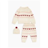 Be You Kids Girl 3 Piece Knitted Set Cream red pink Top and Legging Sets - 0-3 Mnth Regular