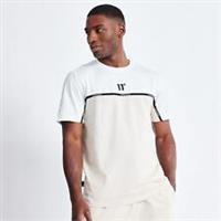 11 Degrees Mens Colour Block Taped T-Shirt Coconut Stone Regular Fit Collared - S Regular