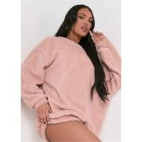 Missy Empire Womens Borg V Back Jumper Sweater Pullover Top Dress Crew Neck - 12 Regular