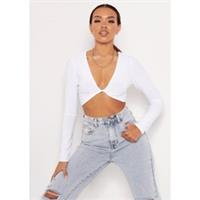 Missy Empire Womens Twist Front Long Sleeve Crop Top - 10 Regular