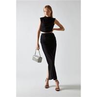 Glamorous Womens Black Glitter High Neck Crop Top Sleeveless Tank Vest - 10 Regular