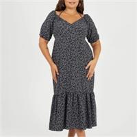 Brave Soul Womens Plus Size Tiered Floral Midi Dress With Adjustable Sleeve - 22 Plus