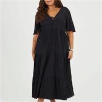 Brave Soul Womens Plus Size Midi Dress With Tie Detail Short Sleeve Wrap V-neck - 22 Plus