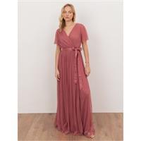 Anaya With Love Womens Recycled Faded Rose Tulle Faux Wrap Short Sleeve Maxi - 8 Regular