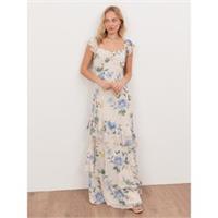 Anaya With Love Womens Recycled Floral Flutter Sleeve Asymmetric Ruffle Maxi - 10 Regular