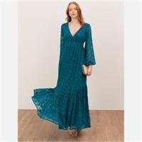 Lovedrobe Womens Teal Floral Burnout Tie Back Maxi Dress With Asymmetric Split - 14 Regular