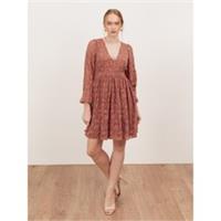Lovedrobe Womens Terracotta Floral Burnout Maxi Long Sleeve Mini Dress V-neck - 8 Regular