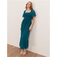 Lovedrobe Womens Teal Floral Burnout Square Neck Shirred Midaxi Dress Maxi - 10 Regular