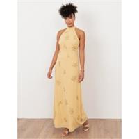 Maya Deluxe Womens Buttercream Embellished Halter Neck And Open Back Maxi Dress - 10 Regular