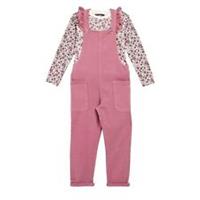 Be You Girls Dungaree And T-Shirt Set Burgundy Pink Regular Fit - 7-8 Yrs Regular