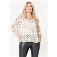 Be You Womens Ruffle Neck Spot Blouse Blouses - Long Sleeve