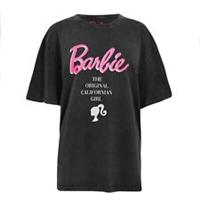 Character Womens Barbie Back Graphic Acid Wash T-Shirt Charcoal Oversized - 10 Regular