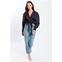 Influence Womens Tie Front Shirt Long Sleeve Patterned  6 Regular