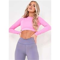 Missy Empire Womens Long Sleeve Gym Crop Top Crew Neck - 8 Regular