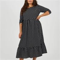 Brave Soul Womens Plus Size Polka Dot Midi Dress With Tiered Hem Wrap Round Neck - 20 Plus