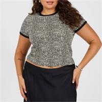Brave Soul Womens Plus Size Leopard Print T-shirt With Contrast Piping Crew Neck - 22 Plus