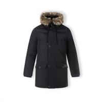 Minoti Mens Padded Parka Jacket Coat Outerwear With Faux Fur Hood Black Long - L Regular