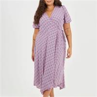 Brave Soul Womens Plus Size Wrap Midi Dress With Floral Print Puff Sleeve V-neck - 18 Plus