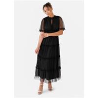 Anaya With Love Womens Black Keyhole Detail Short Sleeve Frill Midaxi Dress - 10 Regular