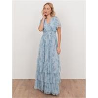 Anaya With Love Womens Recycled Floral Blue V Neck Tiered Maxi Dress V-neck - 14 Regular