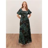 Lovedrobe Womens Tropical Print Square Neck Short Sleeve Maxi Dress Puff - 10 Regular