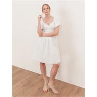 Lovedrobe Womens Cream Broderie Bow Detail Mini Dress Puff Sleeve - 10 Regular