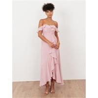 Maya Deluxe Womens Soft Pink Embellished Faux Wrap Bardot Midaxi Dress Strapless - 12 Regular