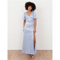 Maya Deluxe Womens Pastel Blue Floral Jacquard Satin Maxi Dress Angel Sleeve - 12 Regular